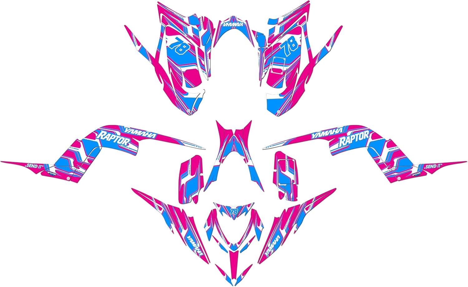 Graphics Kit for Yamaha Raptor 700 (2013-2022) Klutch Series Red 21 Mil - ATV UTV Custom Racing Graphics Stickers Decals Kit, no-Plastics
