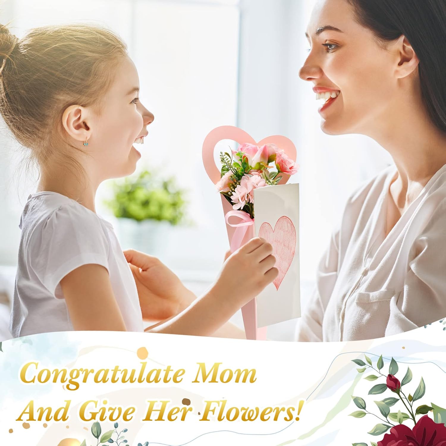 Thenshop 20 Pcs Flower Bouquet Bag 18 x 7 Inch Heart Single Flower Sleeve Love Floral Bouquet Bag Gift Florist Box with Ribbon for Valentine's Day Anniversary Wedding Birthday Party(Pink)