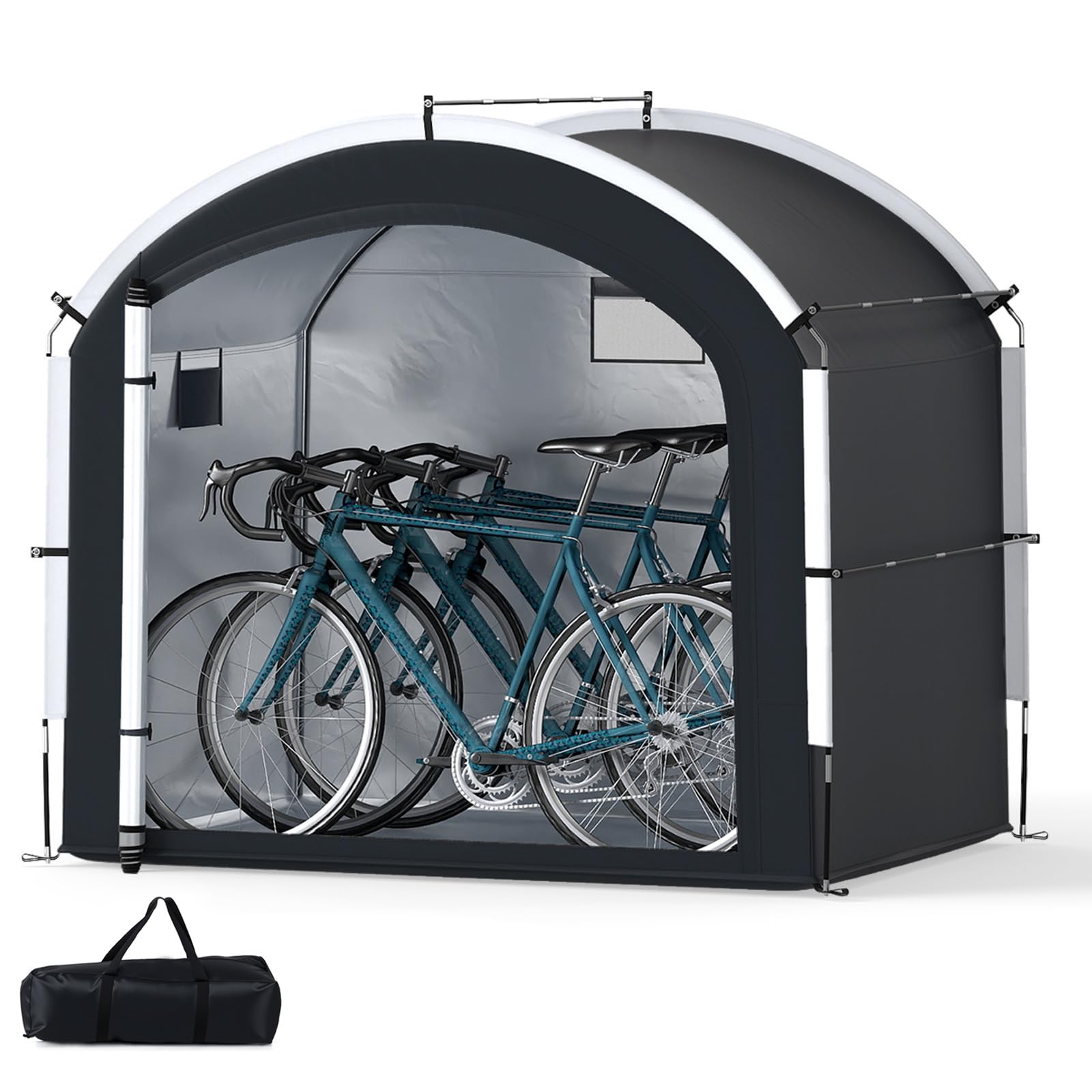 Goplus Bike Storage Shed Tent, 7.2 x 4.9 FT Outdoor Bike Storage Sheds w/210D Oxford Fabric PU4000 Waterproof Cover, Portable Bicycle Tent Shelter for 5 Bikes, Motorcycles, Garden Tools, Lawn Mower