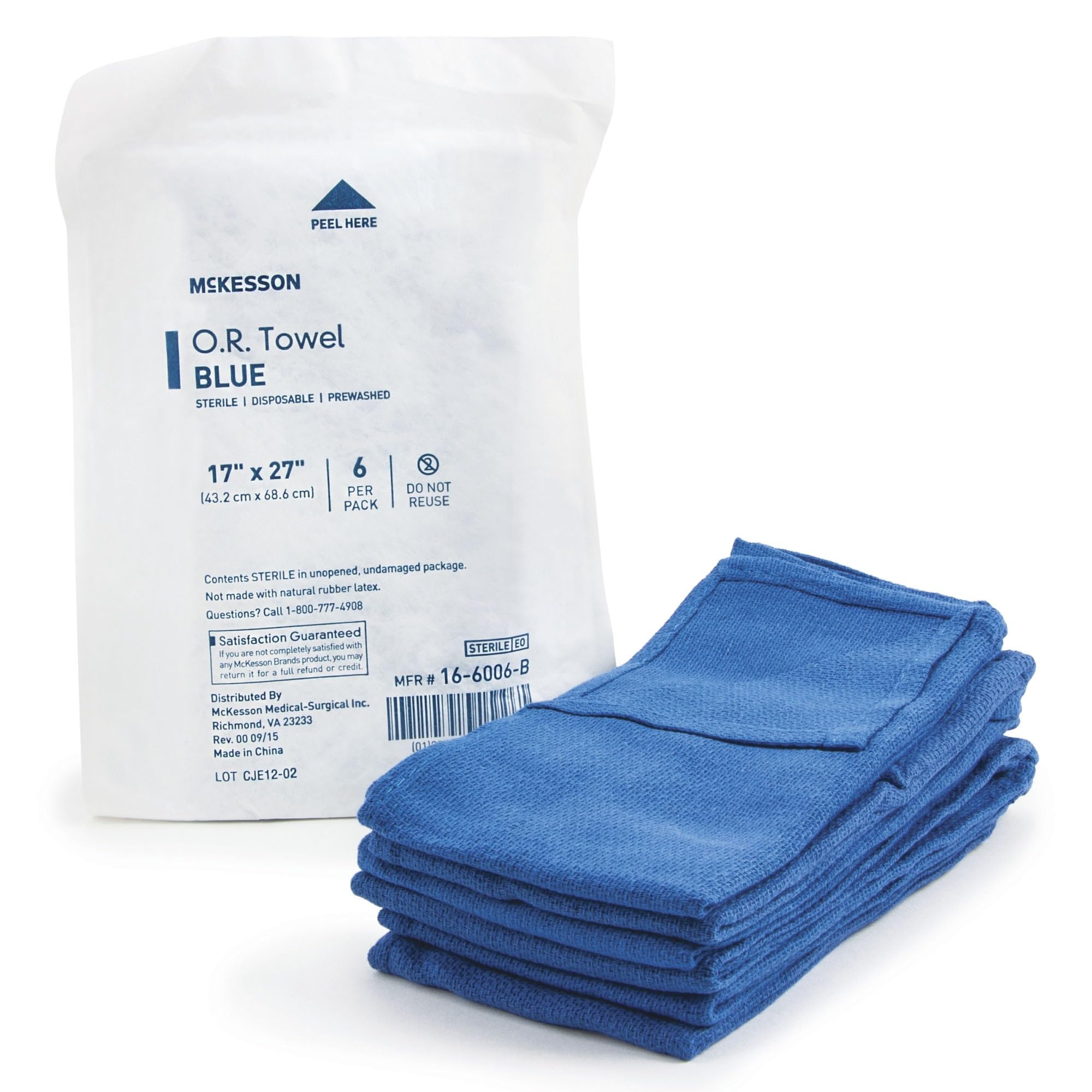 McKesson 手術室用タオル、滅菌、使い捨て プレウォッシュ、ブルー、17インチ x 27インチ、タオル6枚、1パック