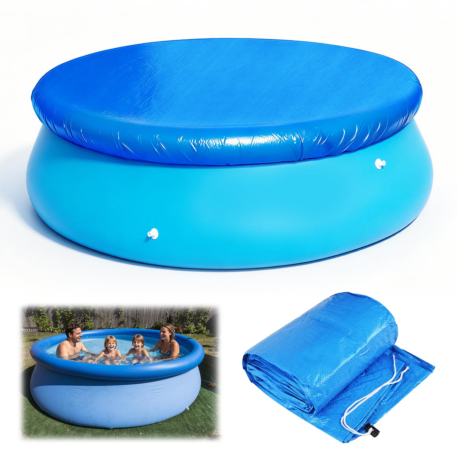 Round Pool Cover, Thicken Swimming Pool Cover Easy Set Dustproof Pool Protector for Inflatable Pools & Above Ground Pools (244cm/8ft)
