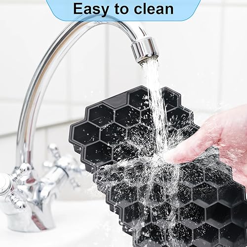 Miniatura 8 de Bandejas de cubitos de hielo para congelador con tapa, bandeja de cubitos de hielo de silicona con tapa, paquete de 4 unidades, color negro,