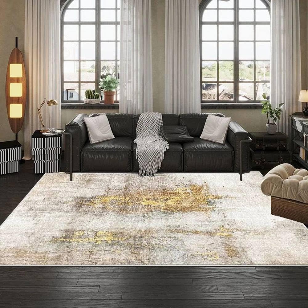 Tapis en peluche courts salon tapis de chambre à coucher grand tapis beige lavable