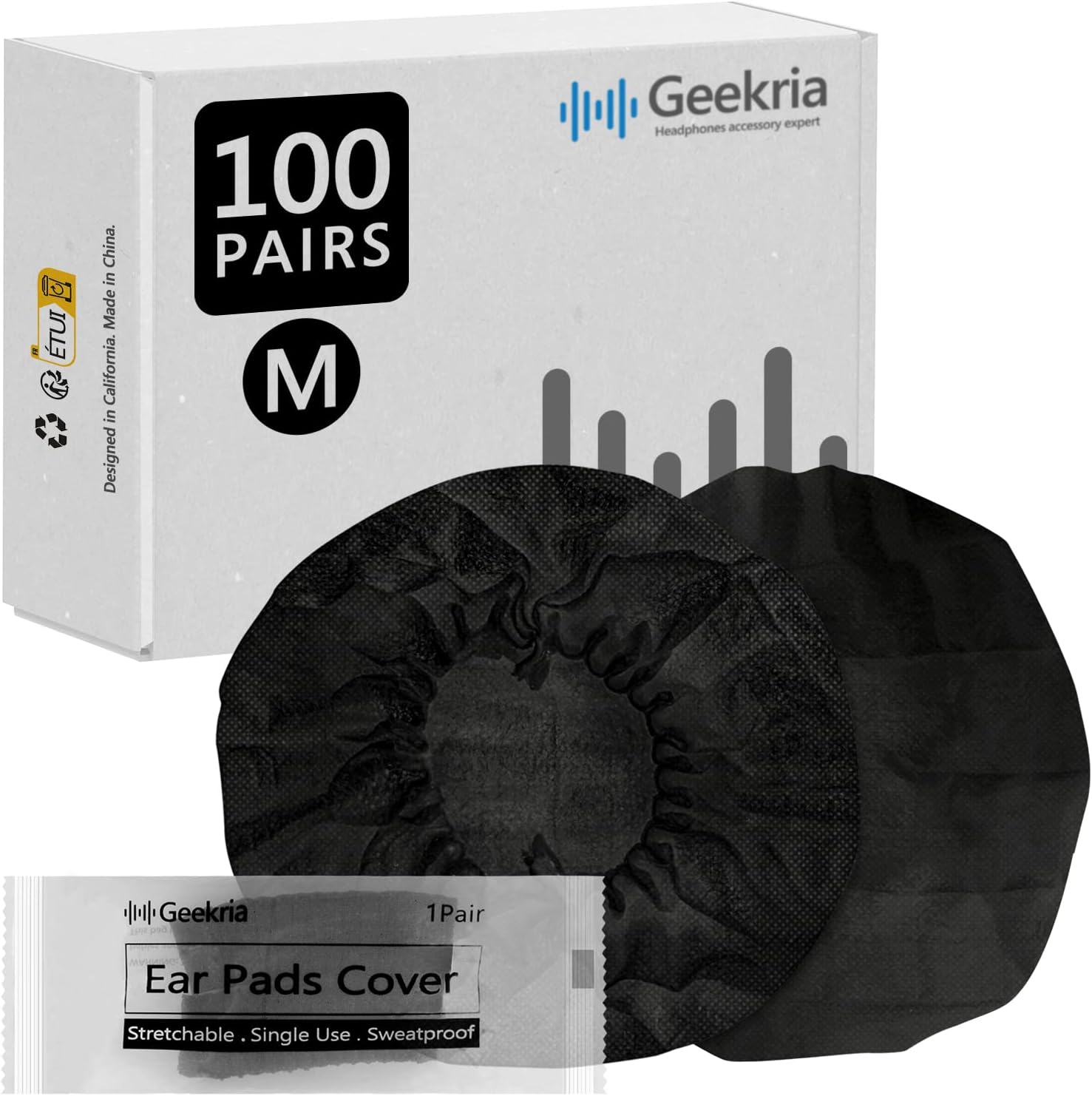 Geekria 100 Pairs Individually Wrapped Disposable Earphone
