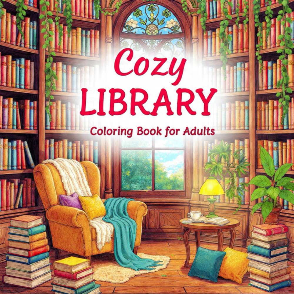 Cozy Library Coloring Book for Adults: Beautiful Reading Nooks, Bookshelves and Relaxing Bookish Scenes