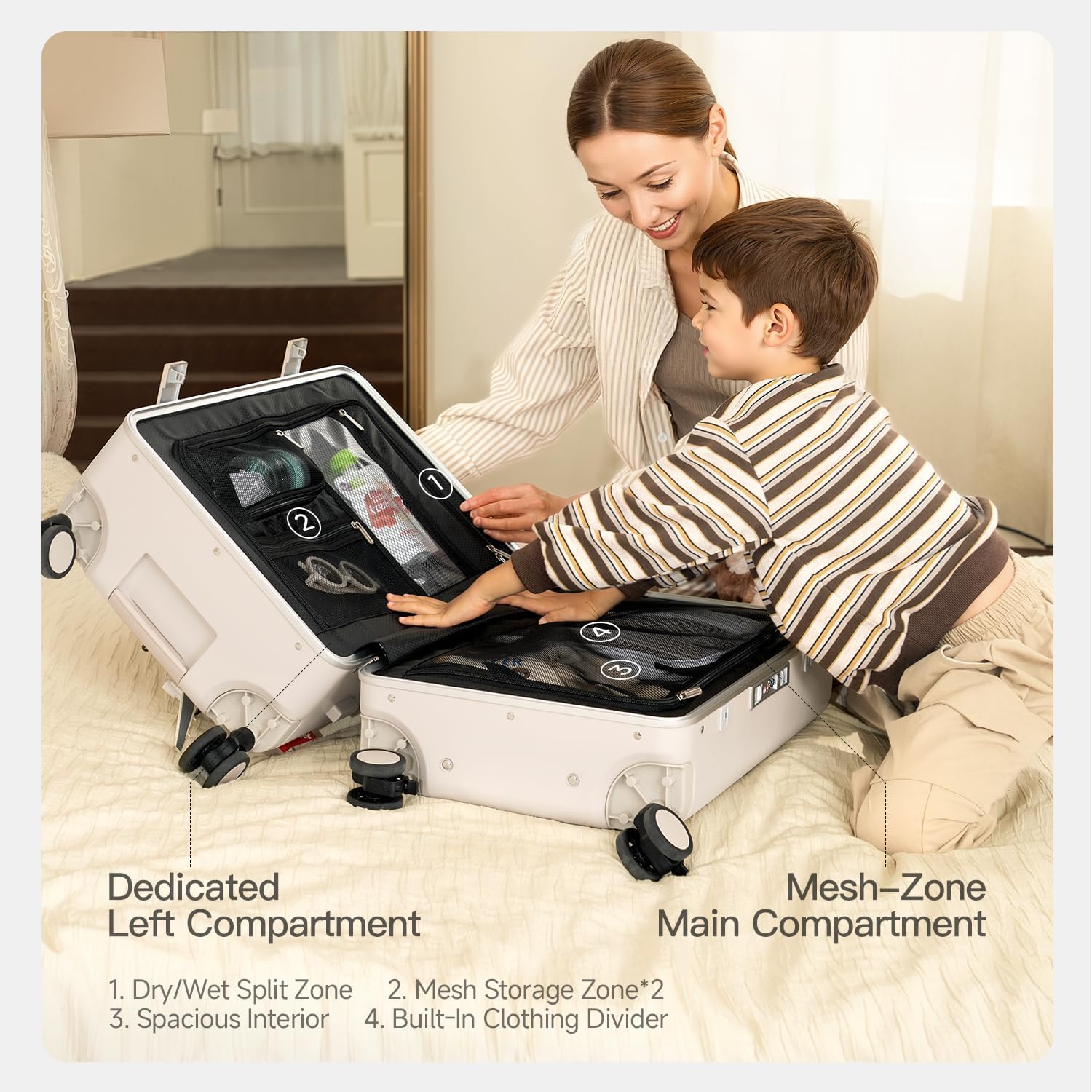 20-inch Carry On Luggage for Kids with Seat, Mom's Must-Have Suitcase Stroller, Adjustable Handle, Hard Shell PC Suitcase for Family - Image 7