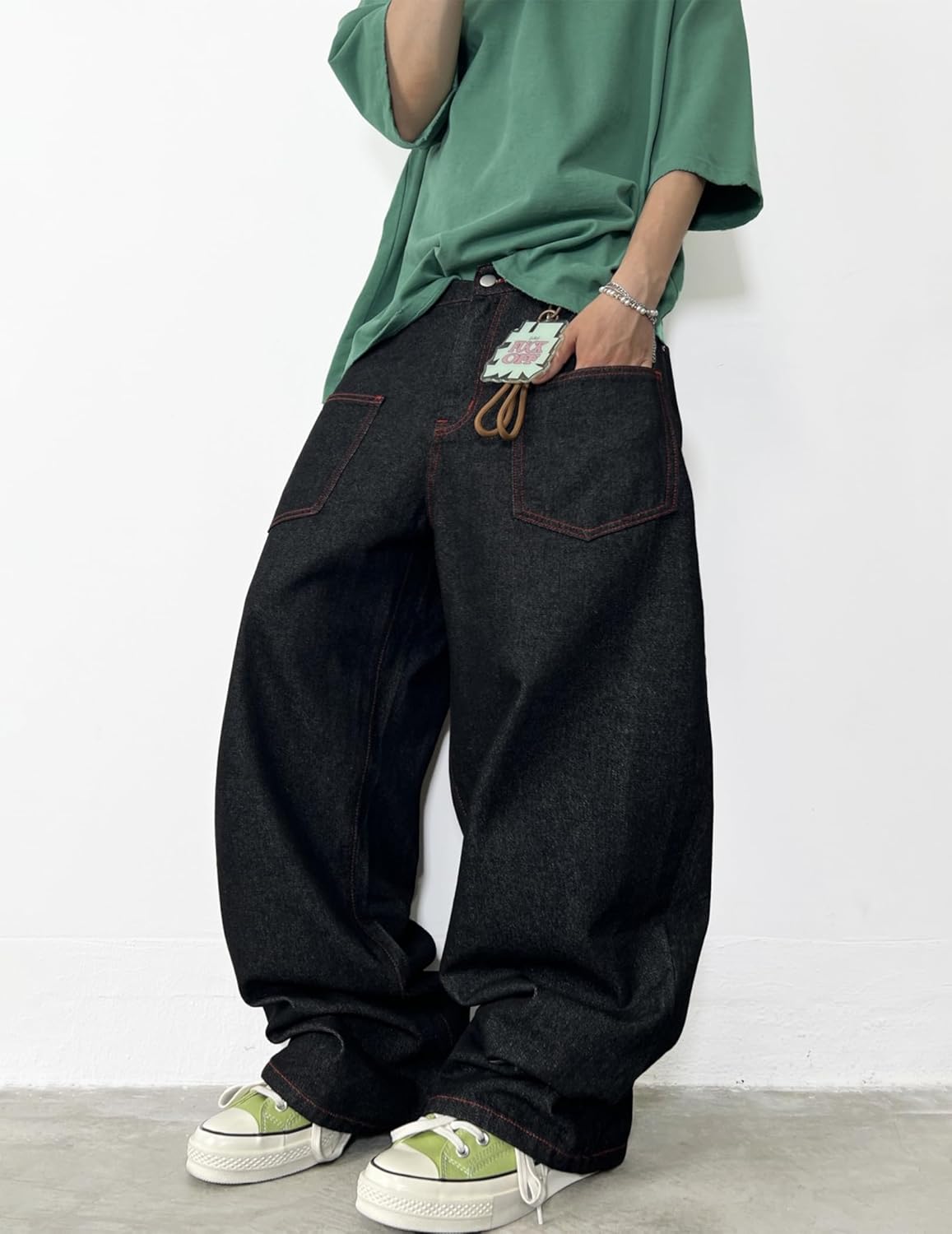 Mens Baggy Jeans Embroidery Pattern Denim Trousers Wide Leg Denim Pant Loose Fit Skater Jeans Streetwear Clothing - Image 3