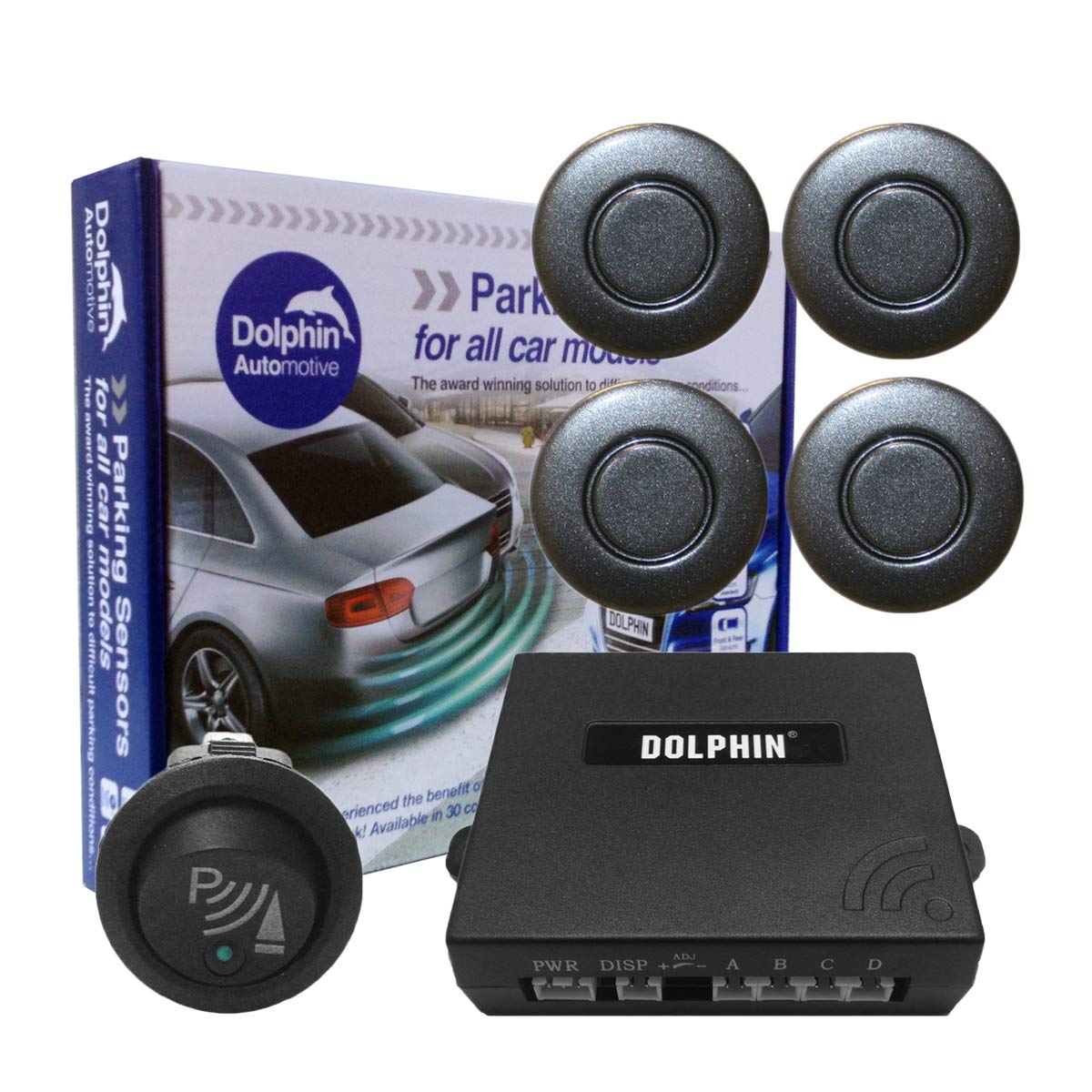 Dolphin Car Van Front Parking Sensors With Longer 6m Leads and Parking Switch in 32 Coloured Options UK (Electric Blue) — view 20