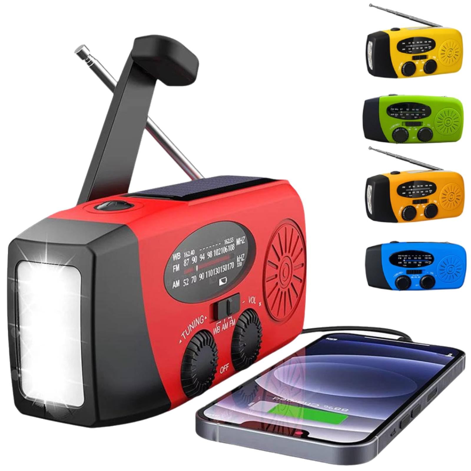 Radio d'urgence portable AM/FM avec manivelle solaire, chargeur USB, alarme SOS et lampe LED rouge