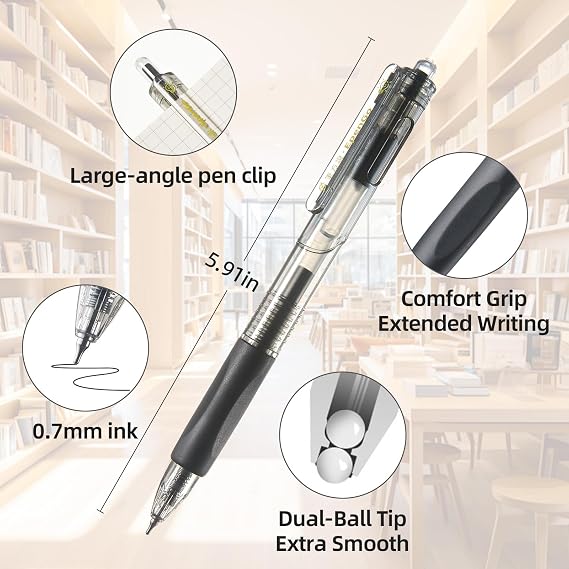 0.7mm Fine Point Gel Pens, Little Bulb Smooth Writing Black Ink Pens, 24 Pack Bulk Set with Quick Drying Ink & Comfort Grip for School, Office, Journaling Supplies