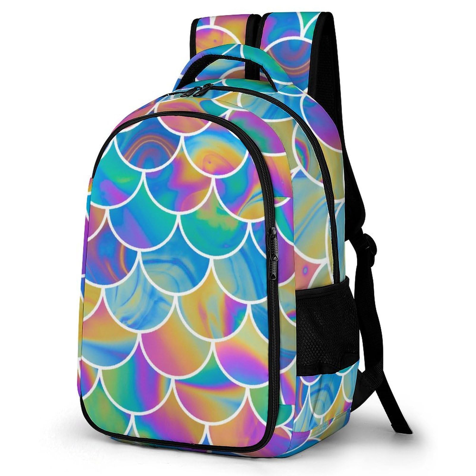 Colorful Scale Summer Large Travel Backpack Bulingling Bags Daypack Laptop Work Computer Hiking Back Packs with Multiple Pockets