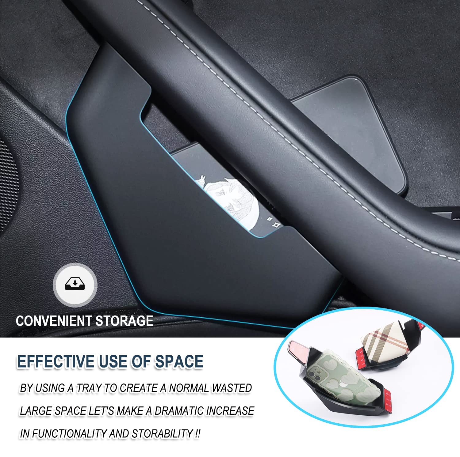 Ruiya 4 Scatole Portaoggetti Per Maniglia Porta – Compatibili Con Tesla Model 3 (2018-2023) E Model Y (2021-2023) - 4