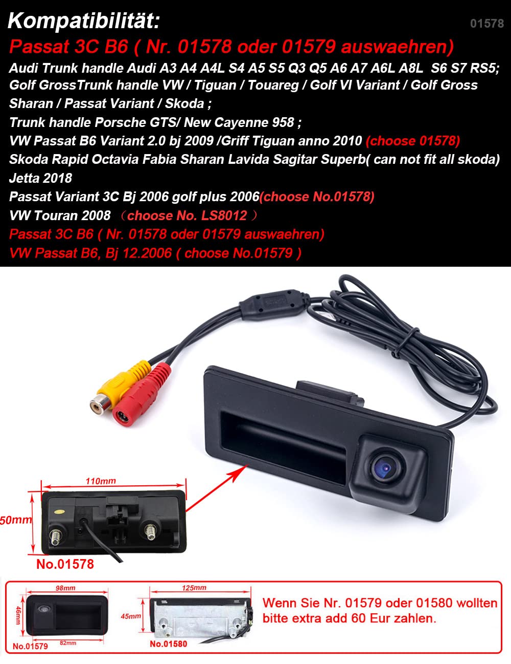 Kalakass Kofferbakgreep voor achteruitrijcamera HD auto voor VW Rapid Roomster Superb transmissie Yeti Fabia Y6 Octavia II 1Z5 A1 VW Golf 5 V