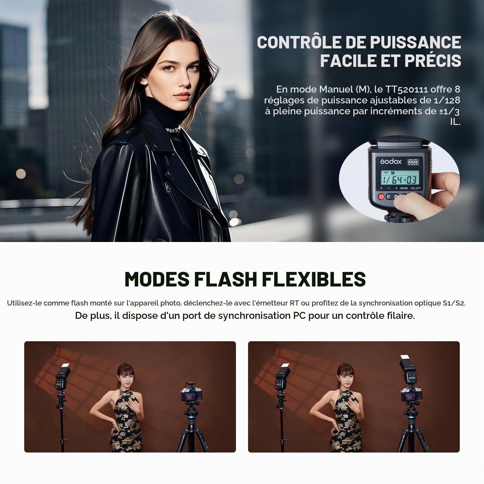 Godox TT520III Flash GN33 pour Appareil Photo, avec émetteur sans Fil RT-16 | Modes S1/S2, 8 Niveaux de Puissance, Design Sabot à Contact Unique, pour Canon Nikon Sony Fuji Olympus Panasonic