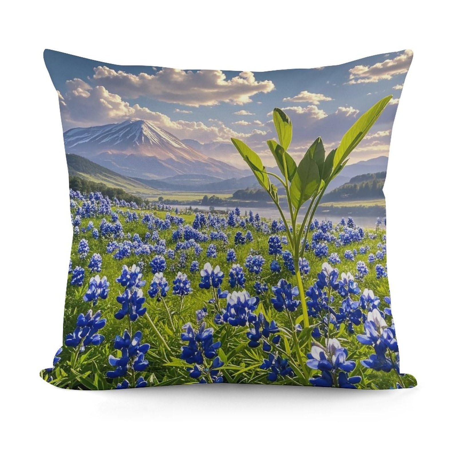 VstaDank Bluebonnets Scenery Pillow Covers Soft Plush Decorative Square Pillow Cover Modern Breathable Pillowcases Pillowcase with Invisible Zipper 18x18 Inches for Sofa Living Room