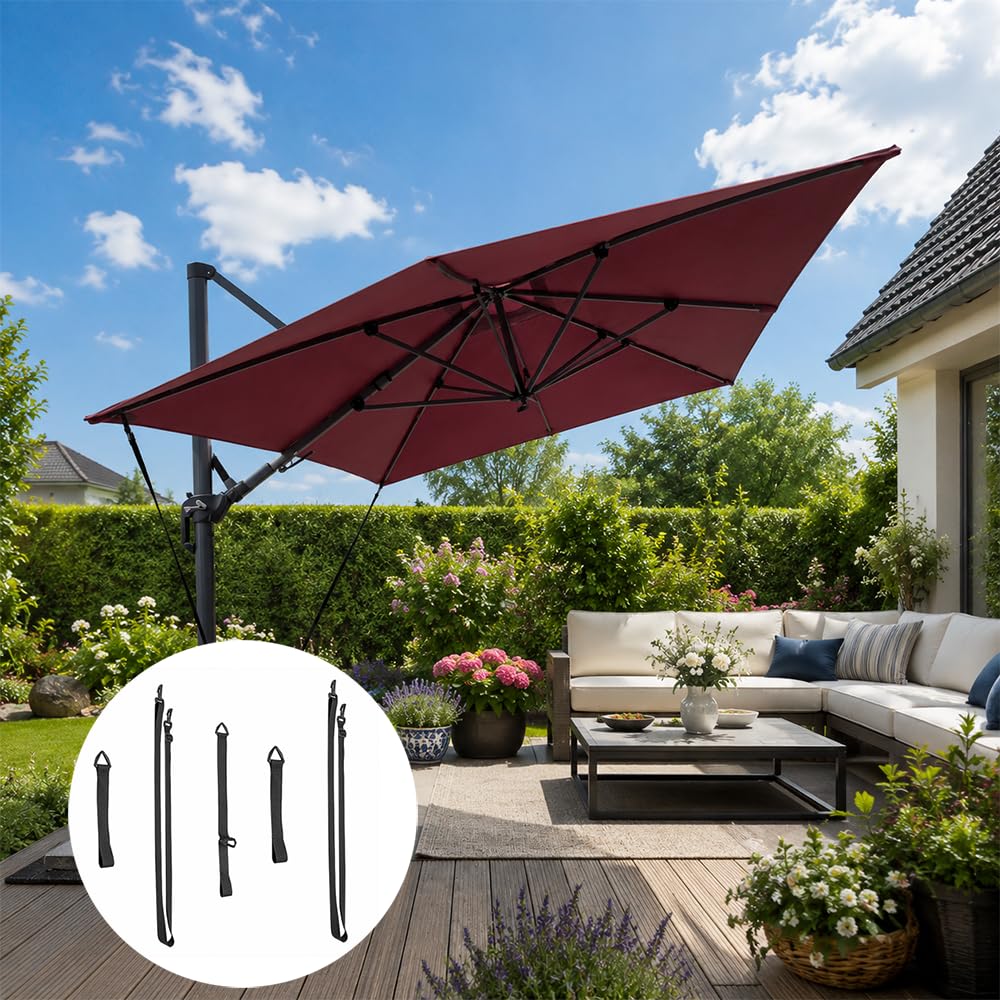 tooloflife 5-teiliges Sonnenschirm Befestigungsgurt Set, Verstellbarer Windschutz Gurte Kit, Robuste Schirm Sturmsicherung für Ampelschirm Garten