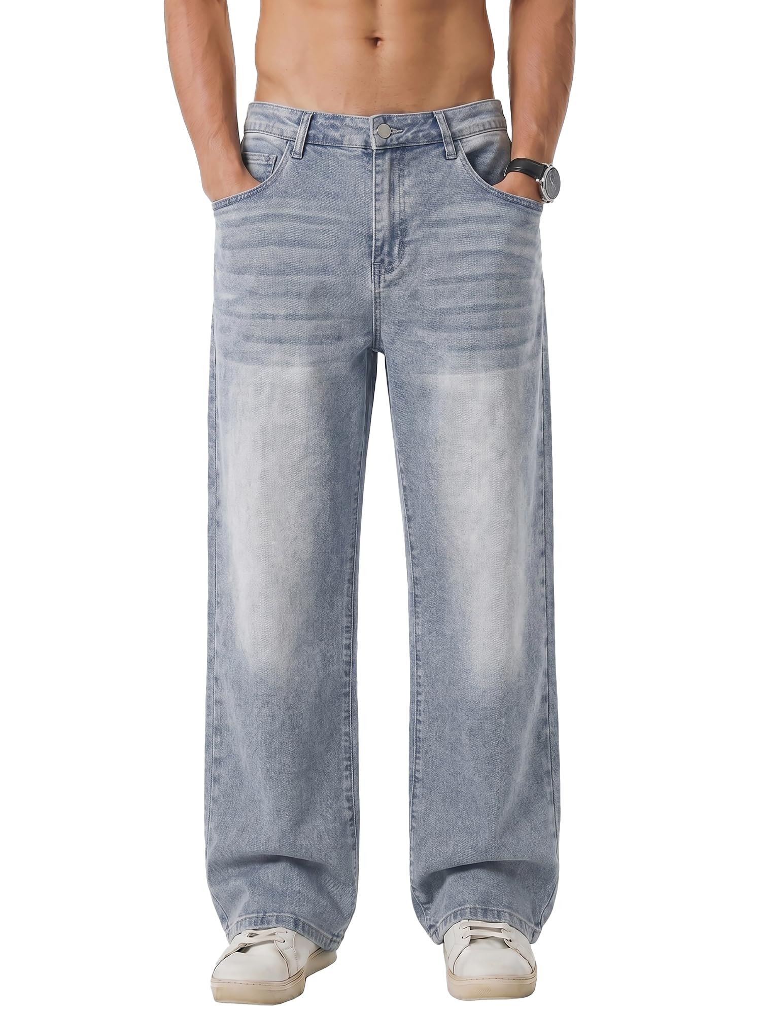 JMIERR Jeans Herren Baggy Baumwolle Weite Jeans Hose Herren Stretch Vintage Loose Fit - Bequeme Streetwear Freizeithosen