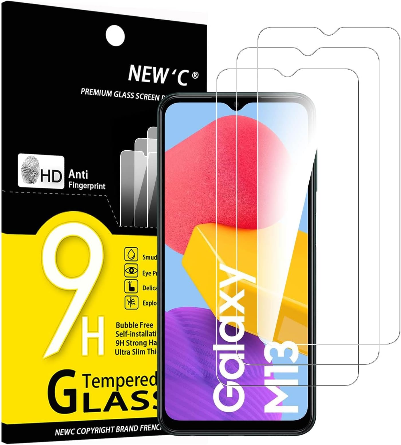 NEW'C 3 Pack Designed for Samsung Galaxy M13 5G, Samsung Galaxy M23 5G Screen Protector Tempered Glass, Case Friendly Scratch Resistant,Bubble-Free, Ultra Resistant