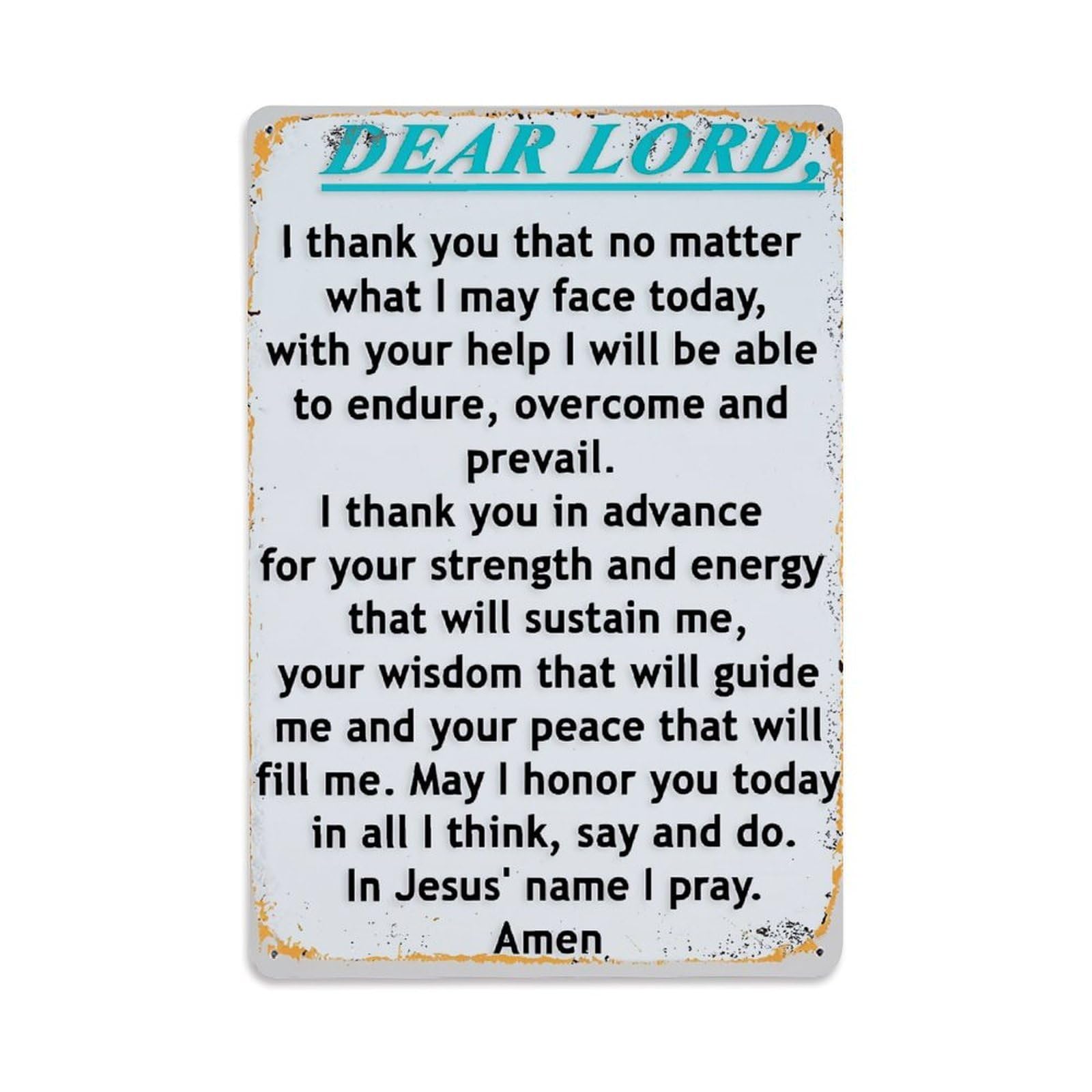 Jdfenggu Vintage Dear Lord Prayer Text Design Retro Metal Tin Sign, Metal Poster For Bar, Home, Man Cave, Kitchen, Laundry Room Art Decor 8X12 Inch