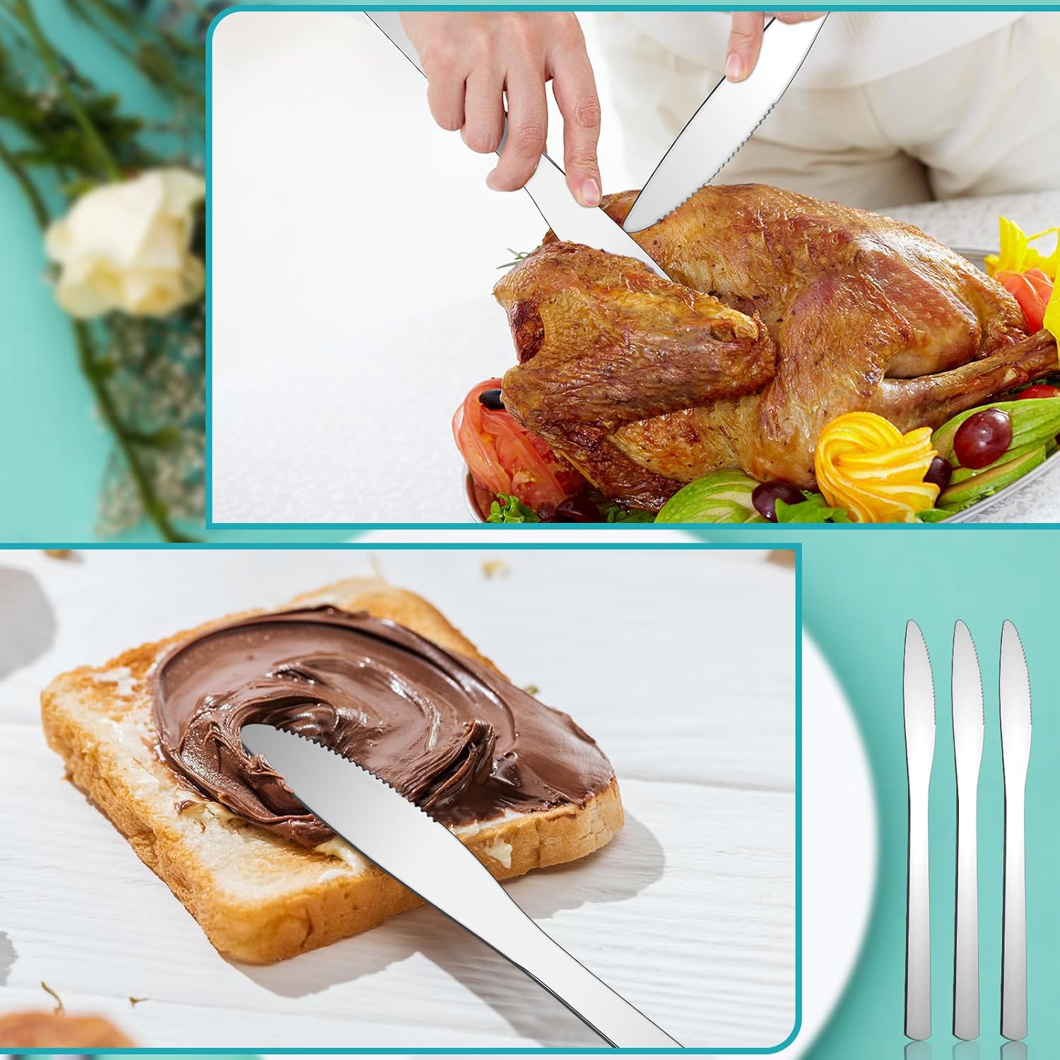 Gisafai 150 Pcs Stainless Steel Dinner Knives 8.3 Inches Spreader Knives Silverware Durable Butter Knife for Steak Table Home Restaurant Kitchen, Silver - Image 4