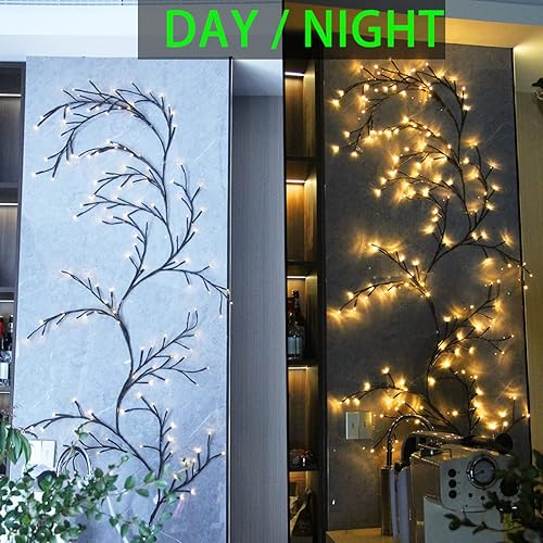Miniatura 4 de 144 luces LED iluminadas de enredaderas de sauce para decoración del hogar, adornos navideños de 6 pies para paredes interiores, plantas