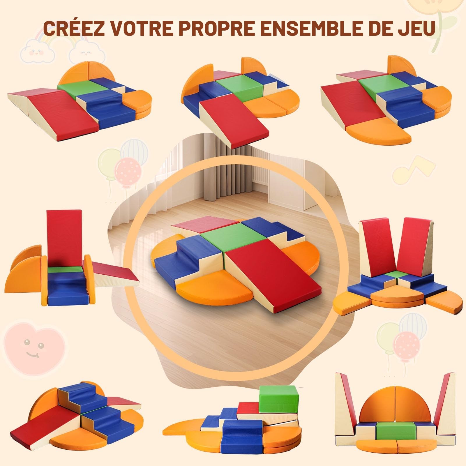 Parcours Motricité Bébé 9 Pièces: Module Motricité Enfant Cuir PU Blocs Mousse Éducatifs - Jouets Descalade Bébé Structure d'escalade Antidérapante Ensemble d'échelle Double