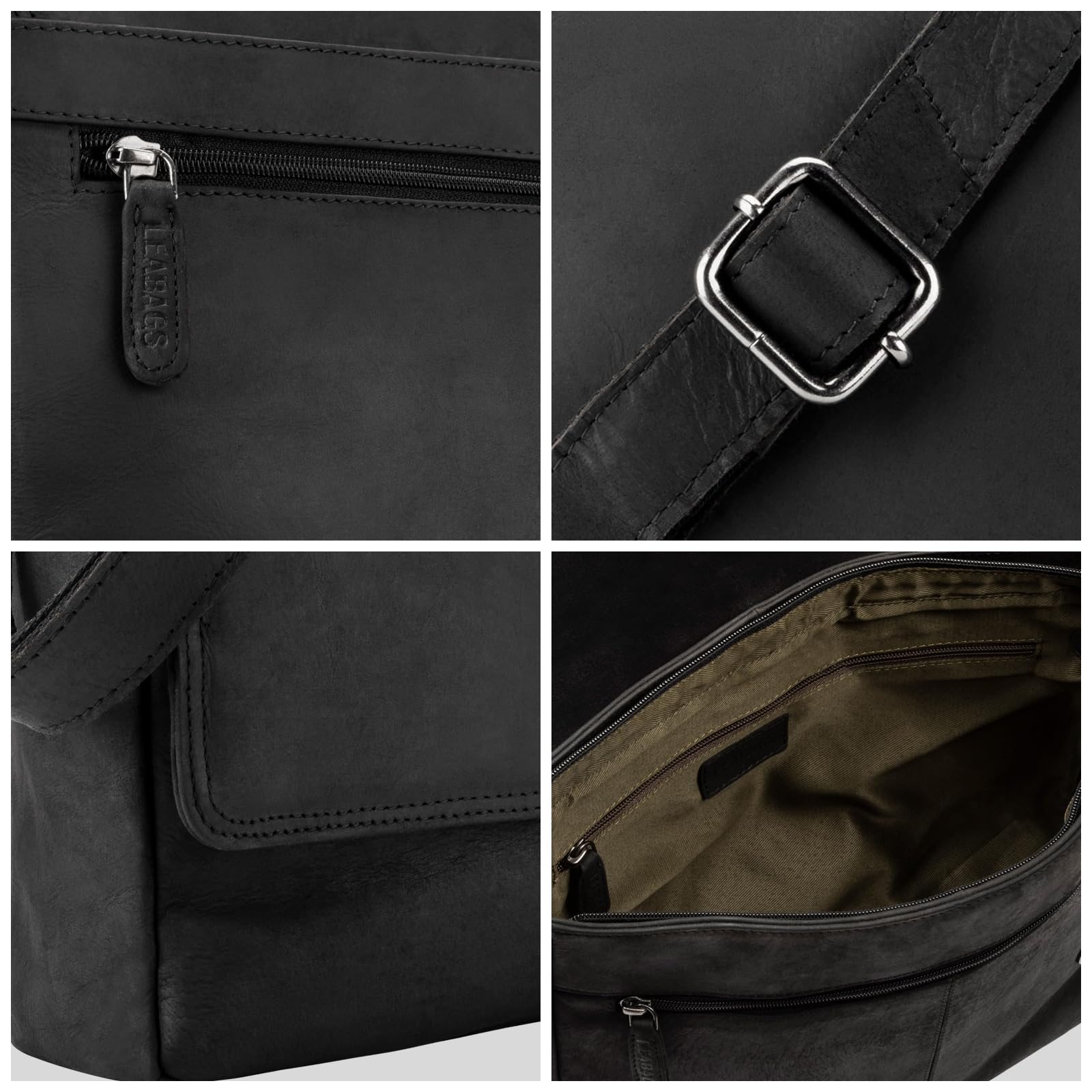 LEABAGS Borsa a Tracolla in Pelle per Uomo e Donna | Borsa per Laptop in Vera Pelle fino a 14 Pollici | Messenger Bag con Tracolla | Borsa da Lavoro, Trasporto e a Mano