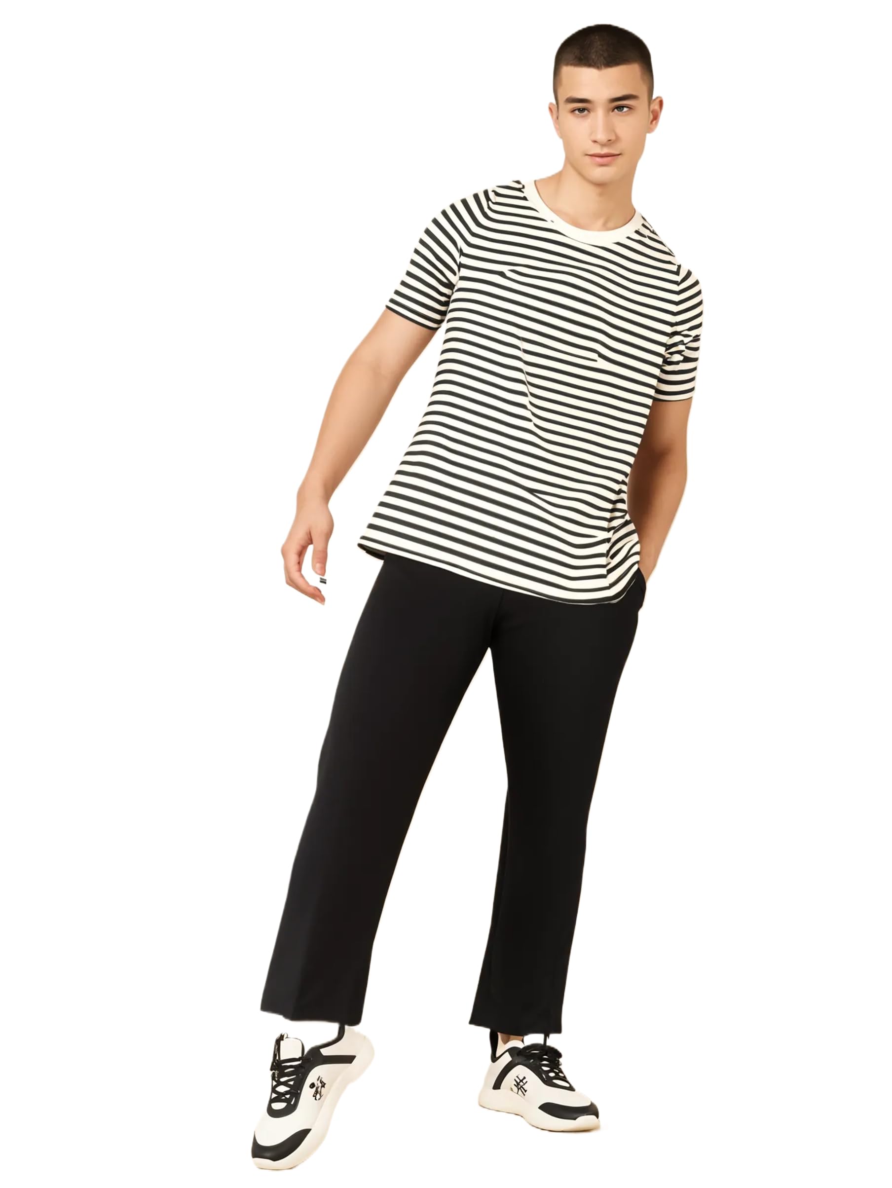 Men Striped Cotton Rich Tracksuit| Oversized Tshirts with Round Neck|Solid Trackpant|Half Sleeves|Regular Fit-M3546-image-19