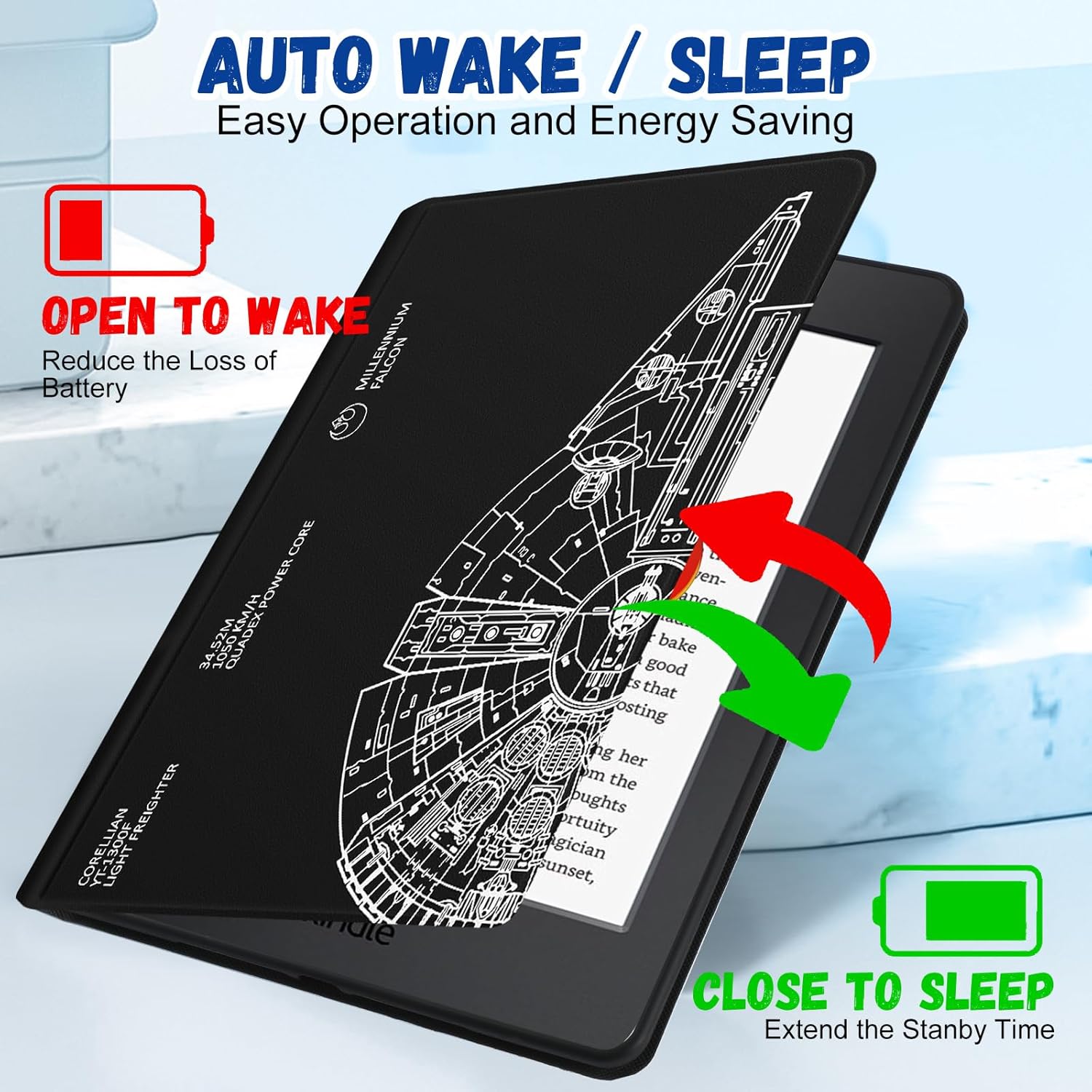 Wazzasoft for Kindle Paperwhite 10th Generation Case 2018 Release 6" for Women Girls Kids Boys Men Folio Cover Cute Design Black Unique Teen for Kindle Paperwhite 2018 Case 6 Inch PQ94WIF