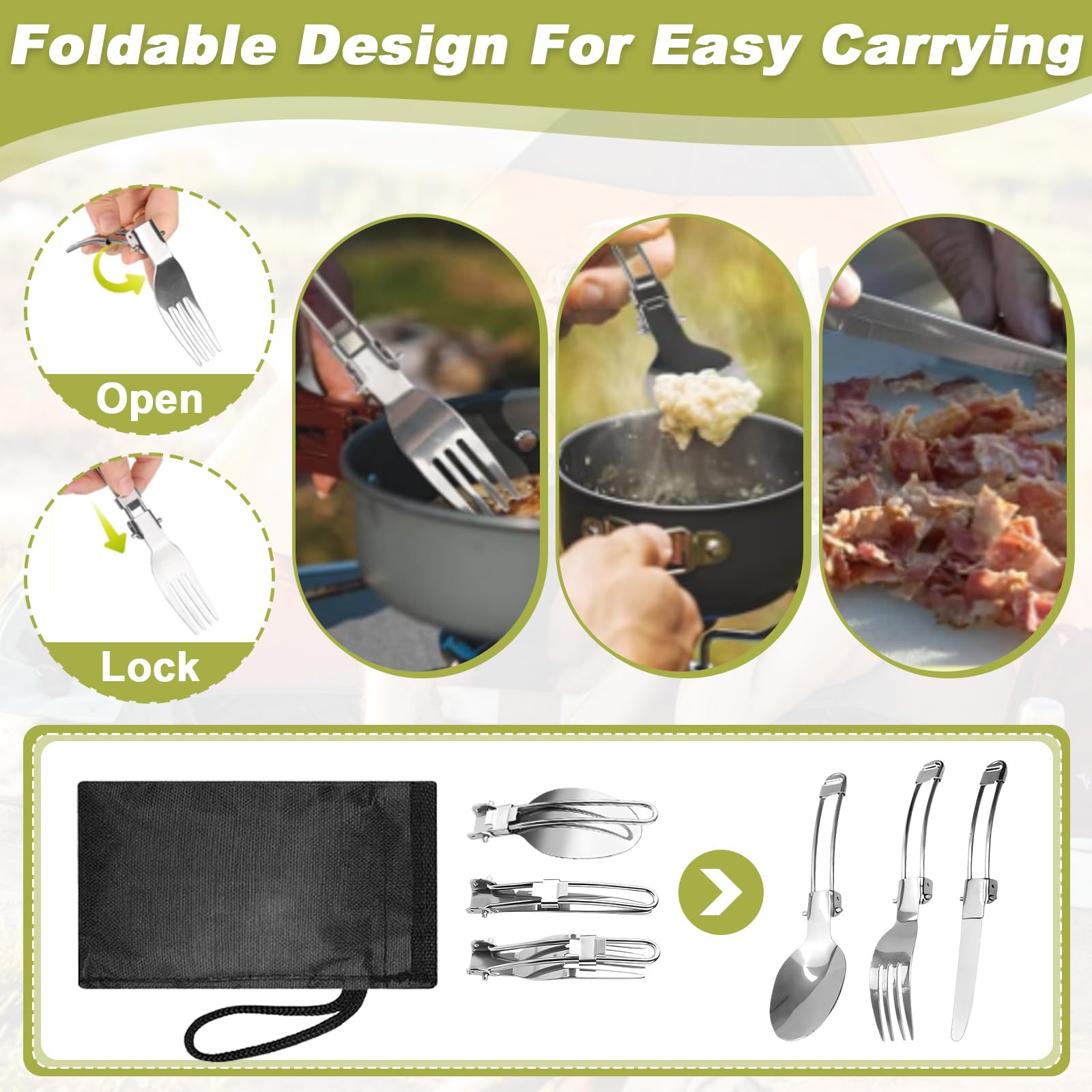 Set di Pentole da Campeggio con Posate Pieghevoli, Pentola Portatile in Alluminio per 1-2 Persone, Padella da Cucina Outdoor, Pentole Campeggio Leggera per Picnic, Zaino in Spalla, Escursionismo,Pesca