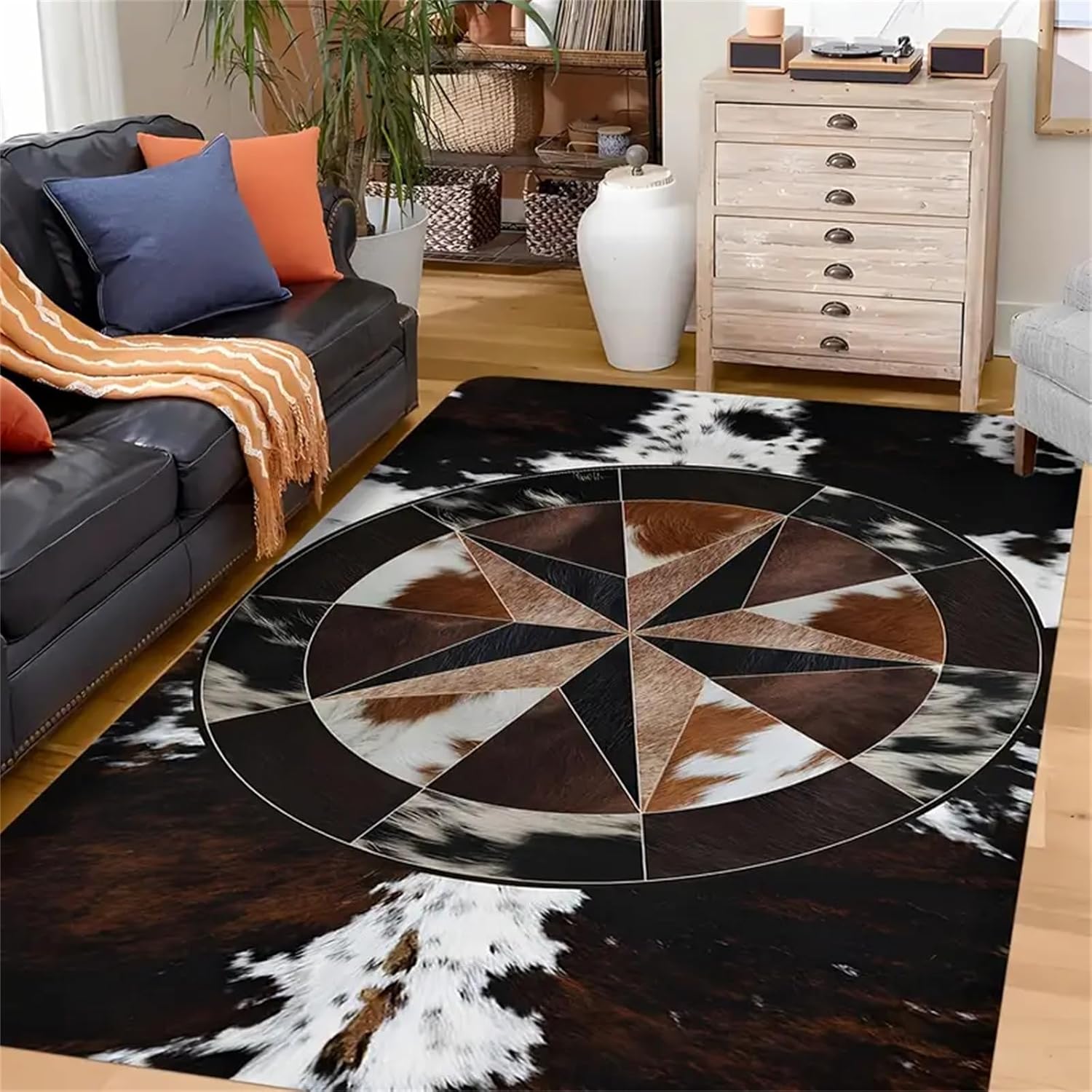 Western Texas Star Carpet,3x5ft,Large Faux Fur Cow Hide Rug,Brown Pentagram Country Rugs,Retro Soft Non-Slip Pentagra Texas Western Area Rug,for Living Room Bedroom Rustic Farmhouse Carpet - Image 3