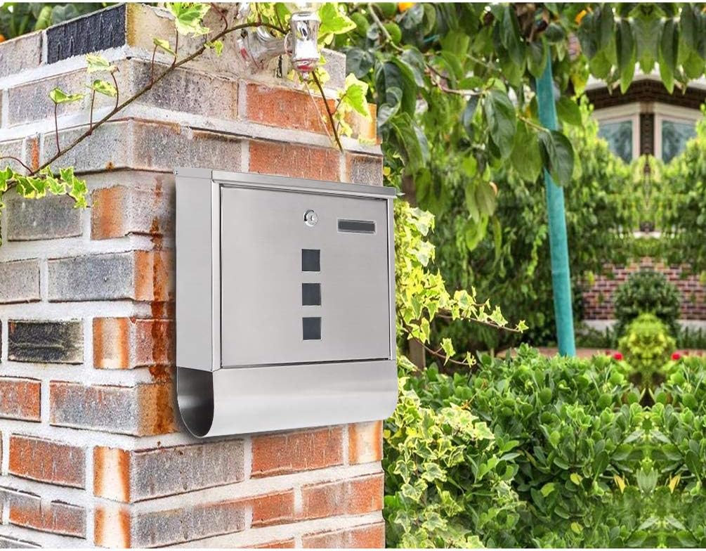Jssmst Locking Wall Mount Mailbox, Stainless Steel Mailboxes with Secure Key Lock and Newspaper Compartment, HPB2203 Silver