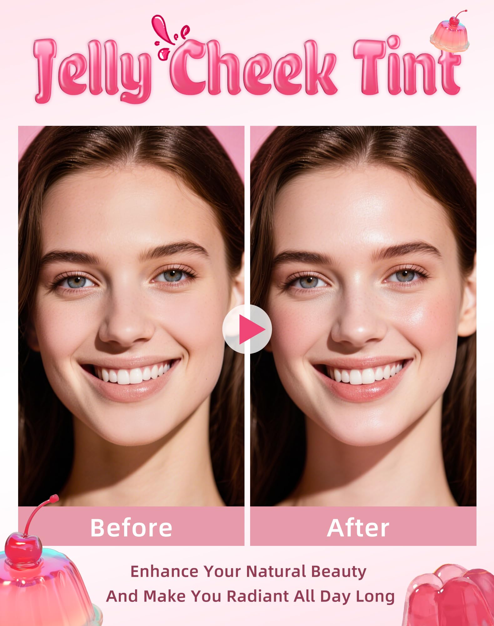 Tinte gelatina para mejillas y labios, rubor de acuarela, maquillaje multiusos, tinte para mejillas, labios y ojos, color ligero, transparente y construible, fórmula vegana, libre de crueldad 5
