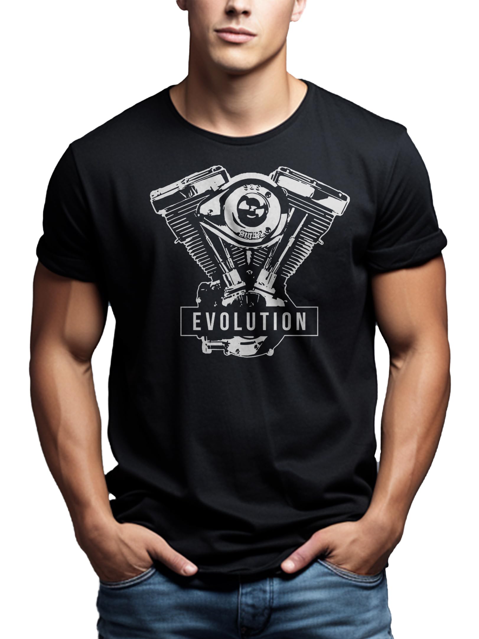 MAKAYA Prezenty dla motocyklistów - koszulka Biker Evolution Motor Motorcycle - z nadrukiem