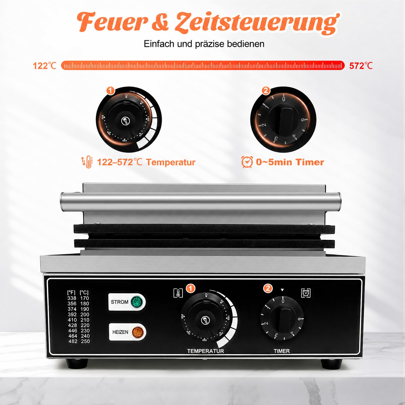 Waffeleosen, 1500W Edelstahl Waffeleisen 6 Waffeln waffeleisen am stiel Antihaftbeschichtung Waffeln Am Stiel Waffelsticks Corn Dogs für Waffeln Am Stiel Waffle Bäckereien, Restaurants