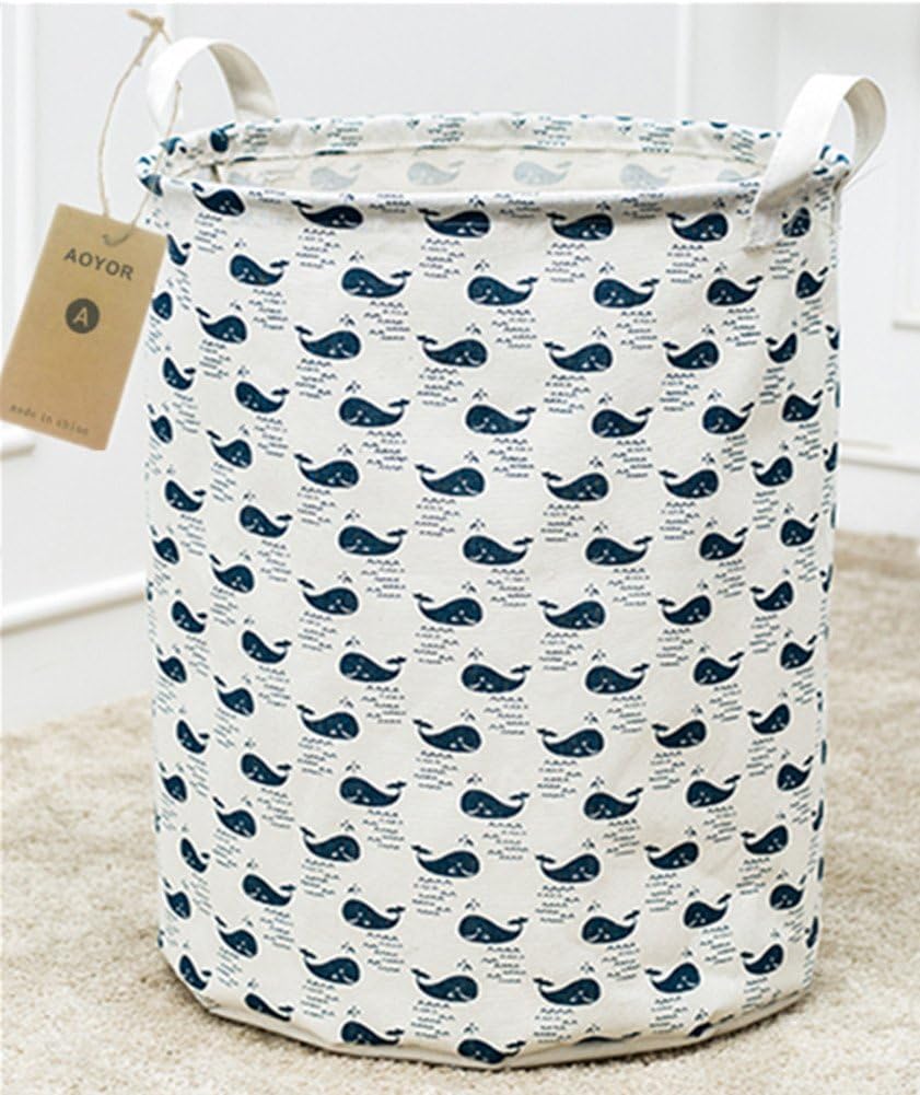Kids Laundry Canvas Basket Toy Storage Bin Fabric Nursery Hamper Large Laundry with Handle,Collapsible & Convenient (Whale)