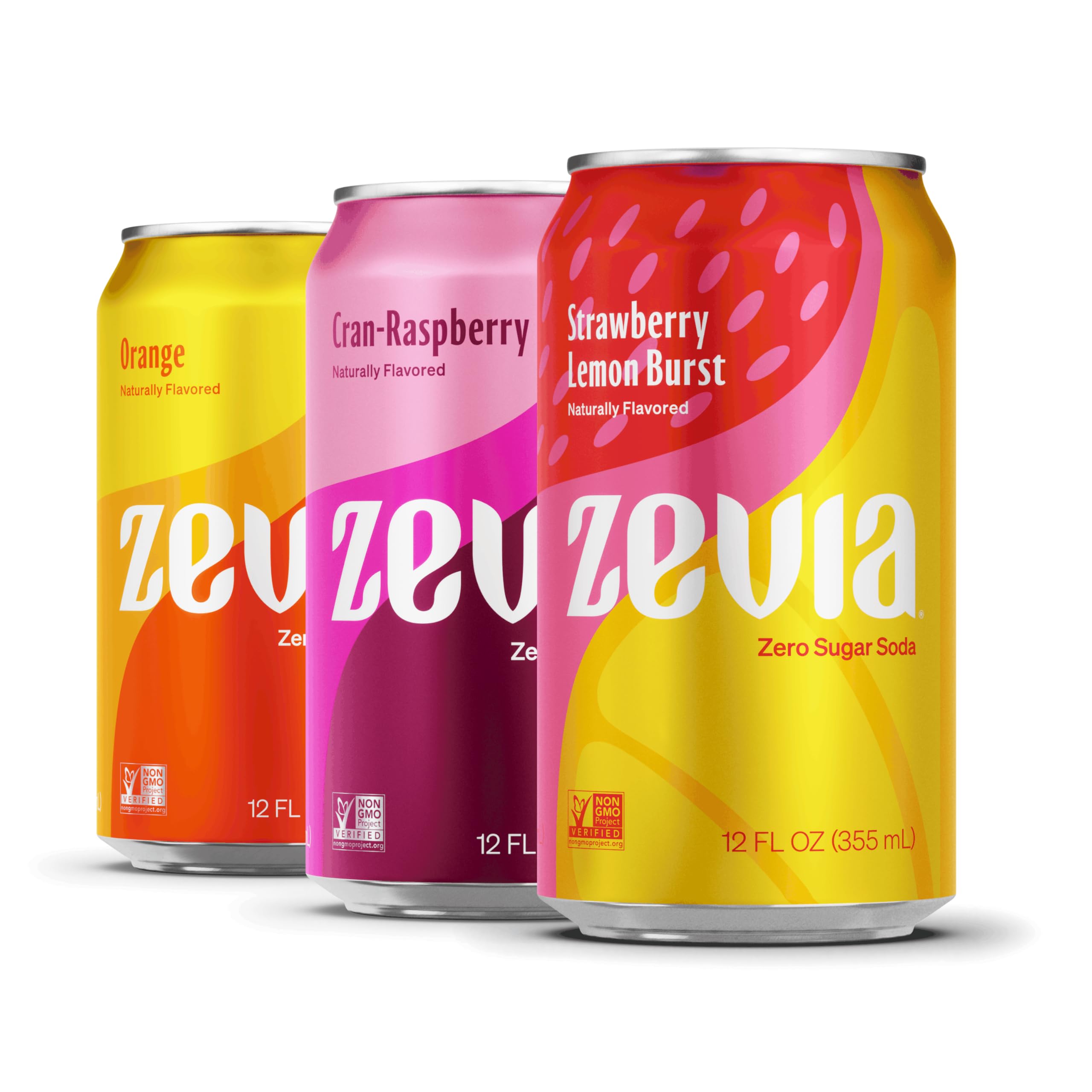 ZeviaZero Sugar Soda, Fruity Variety Pack, 12 oz Cans (24-Pack) – Naturally Sweetened, Zero Calorie Sugar Free Soda - Non-GMO Project Verified, Gluten-Free, Vegan