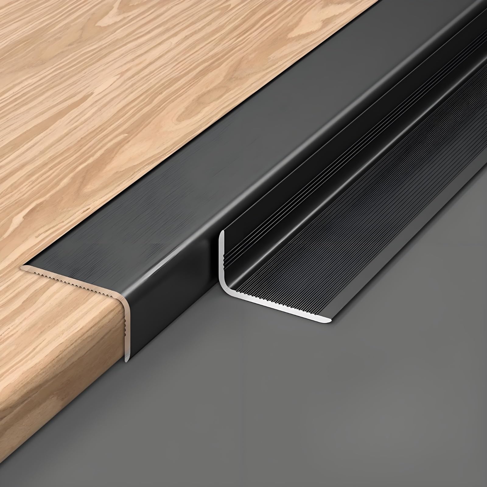 Metal Stair Nose Molding, L Shape Aluminum Tile Edge Trim, Anodized Aluminum Corner Protector for Tile, Floor & Wall, Rustproof Metal Edging Strip(Black,10mm*30mm*90cm)