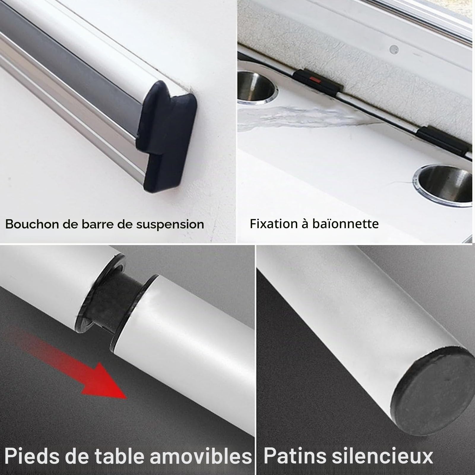 Table à Manger Extérieure, Table Pliable pour Camping-Car, Caravanes et Fourgons Aménagés, Plateau Double Épaisseur Rotatif à 360°, Gris
