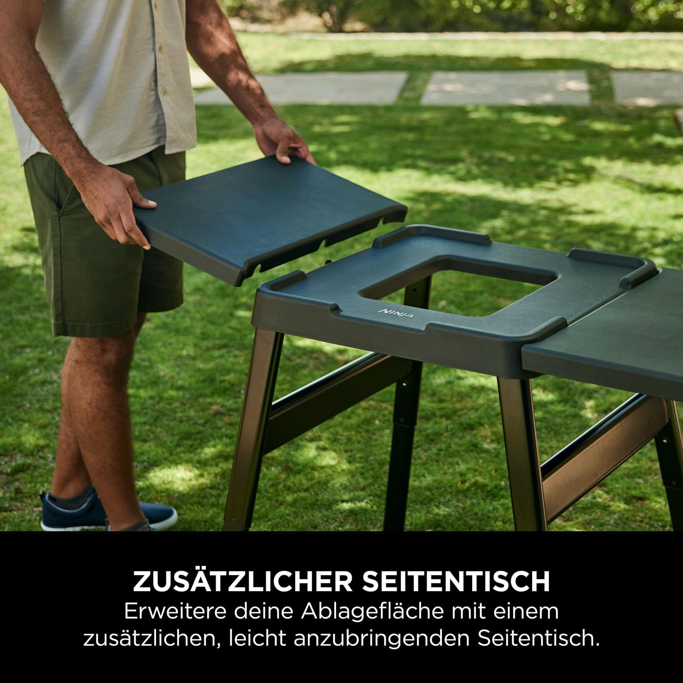 Ninja Woodfire verstellbarer Ständer und Beistelltisch, Außenofen- und Grillständer, robuster Outdoor-Kochtisch und Pizzaofenständer, Schwarz 4718J800EUUK