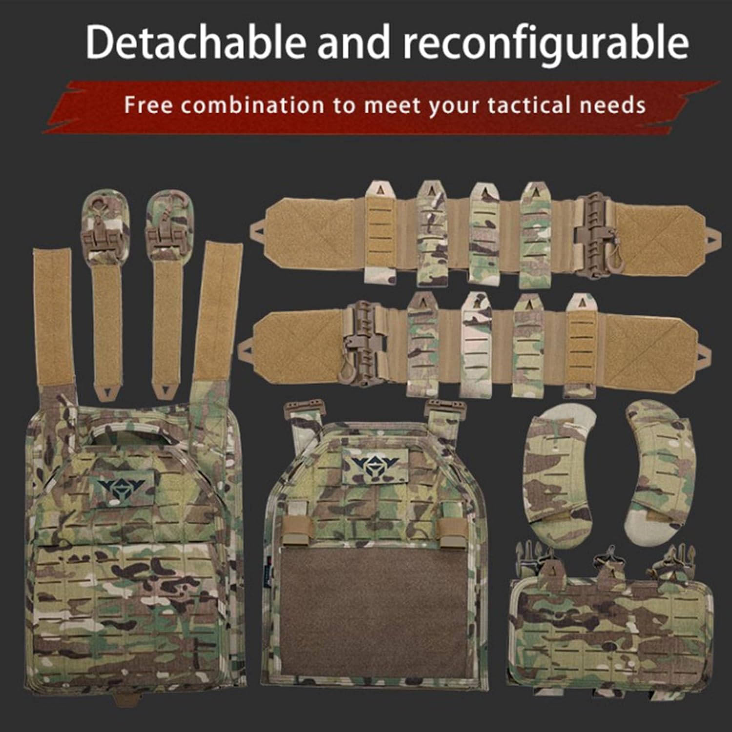 Tactical Outdoor Vest for Men, Quick Release Adjustable Airsoft Gear Modular Laser-Cutting