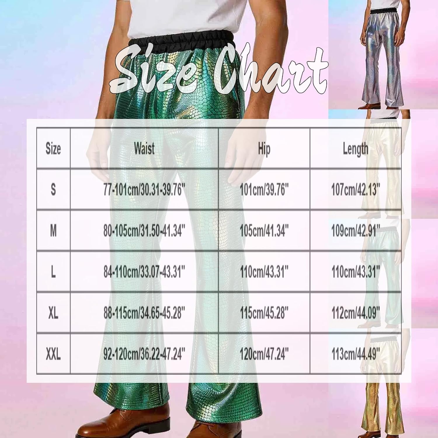 Mens Shiny Metallic 70s Disco Pants Hippie Sequins High Waisted Leg Bottom Glitter Trousers Bottoms Flared Pants