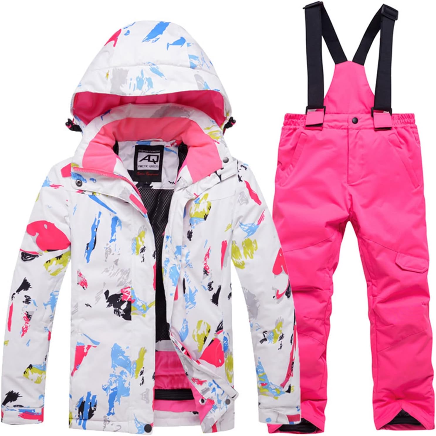 Kids Winter Snowsuit Package, Big Girls Ski Jacket and Pants Set, Warm Hooded Snowsuit Waterproof Ski Jacket Snowbib Set