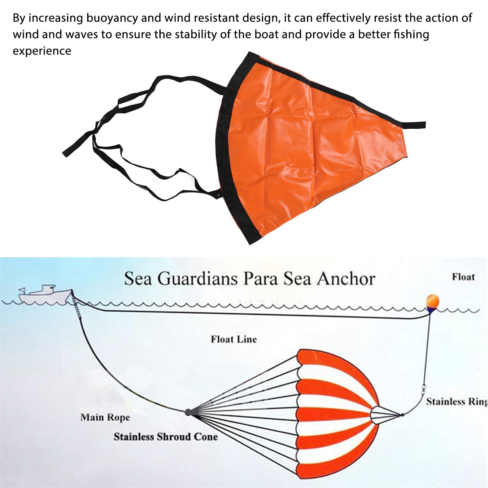 Driftsocke, Drogue Orange Marine Anchor Tragbar, Gut Sichtbar für Marineboote (32 Zoll, passend für 16-20-Fuß-Boote)