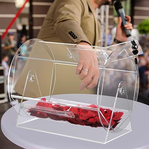 Miniatura 6 de MOJIEZUO Tambor de rifa de acrílico, tambor giratorio profesional con 4000 boletos rojos de rifa doble, caja de boletos de rifa giratoria para