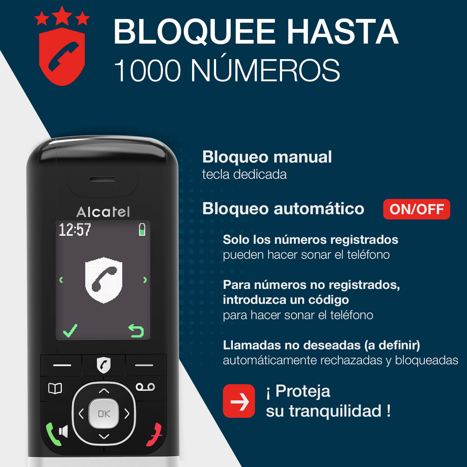ALCATEL FX990 Voice Teléfono inalámbrico DECT con contestador, pantalla color, manos libres, bloqueo llamadas, 50 min, Negro/Gris