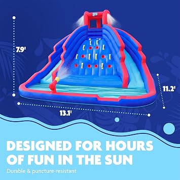 SUNNY & FUN Ultra Climber Inflatable Water Slide Park with Two Slides | Heavy-Duty Oxford Blow-Up Water Park for Kids Backyard | Climbing Wall, Splash Pool, Air Blower & Bag | Easy Setup & Drainage