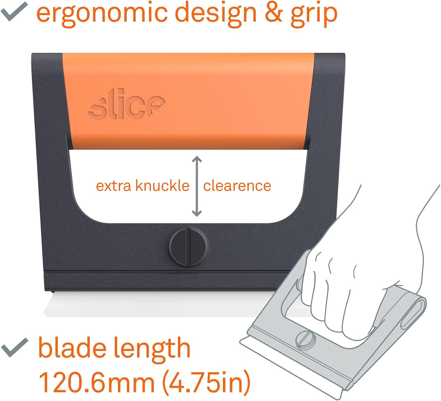 Slice 10501 Wide Scraper, Easy Clean, Ceramic Blade Lasts 11x as Long as Metal, Finger Friendly, Never Rusts, Safety Cap, Short Handle