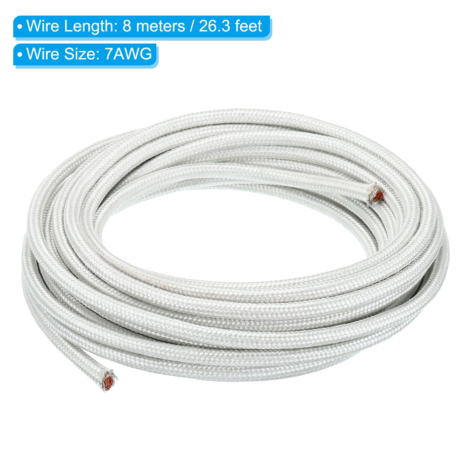 PATIKIL 26,3 ft 7AWG Hochtemperaturdraht, -60-350 Grad Celsius Mica Glasfaser Elektronikdraht isoliert hitzebeständiges flexibles Kabel für Lampe Boiler Heizung, Weiß