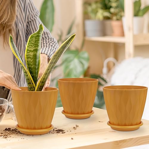 Miniatura 5 de Macetas de 6 pulgadas, paquete de 5 macetas para exteriores e interiores, macetas con orificio de drenaje y platillo de bandeja